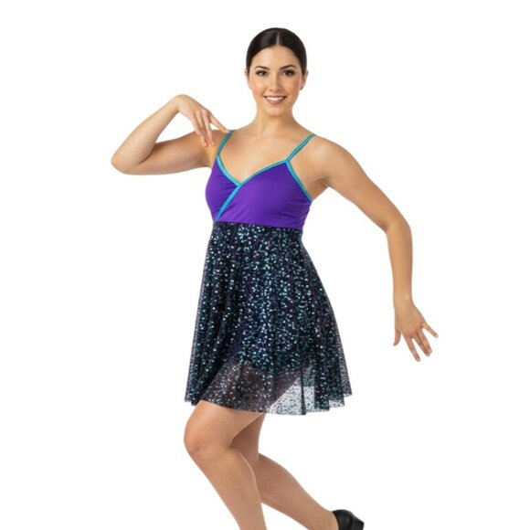 Body Wrappers Luminous Sequins Dance Skate Dress M Purple Black Style Costume - Picture 1 of 10